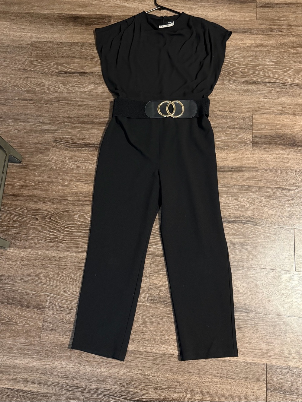 Express Black Sleeveless Jumpsuit with Gold-Accent Belt